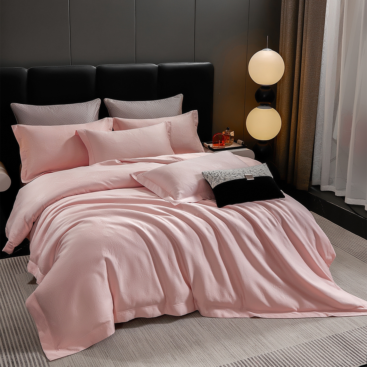 91家纺网 家纺一手货源 找家纺 元元家居（元元被业） 2025新款百支全棉高精密厚织系列四件套-恬蕴系列 恬蕴-樱花粉