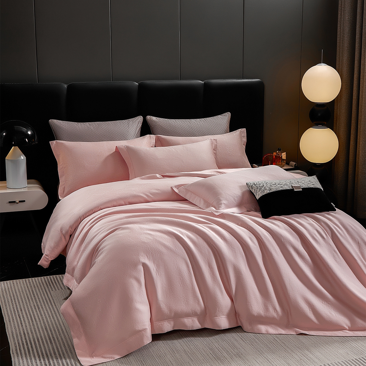 91家纺网 家纺一手货源 找家纺 元元家居（元元被业） 2025新款百支全棉高精密厚织系列四件套-恬蕴系列 恬蕴-樱花粉