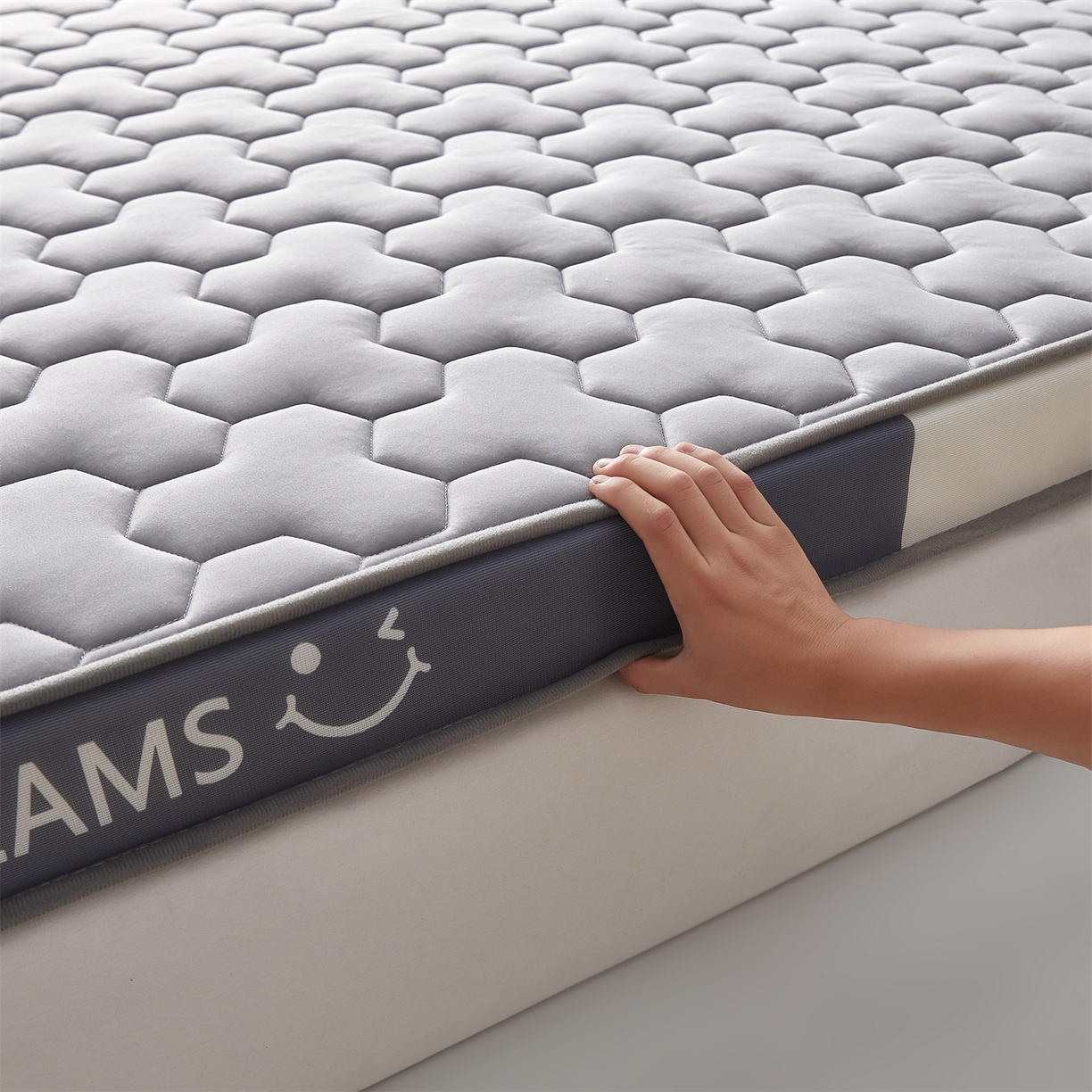 91家纺网 家纺一手货源 找家纺 布卢姆床垫 2025新款A类针织乳胶立体记忆海绵床垫成人款-微笑 微笑-灰