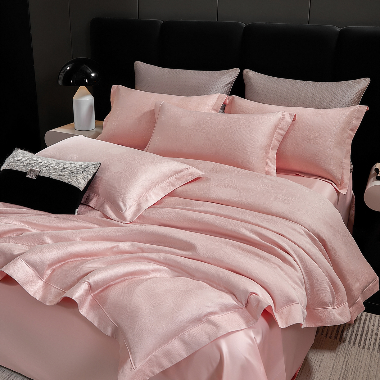 91家纺网 家纺一手货源 找家纺 元元家居（元元被业） 2025新款百支全棉高精密厚织系列四件套-恬蕴系列 恬蕴-樱花粉