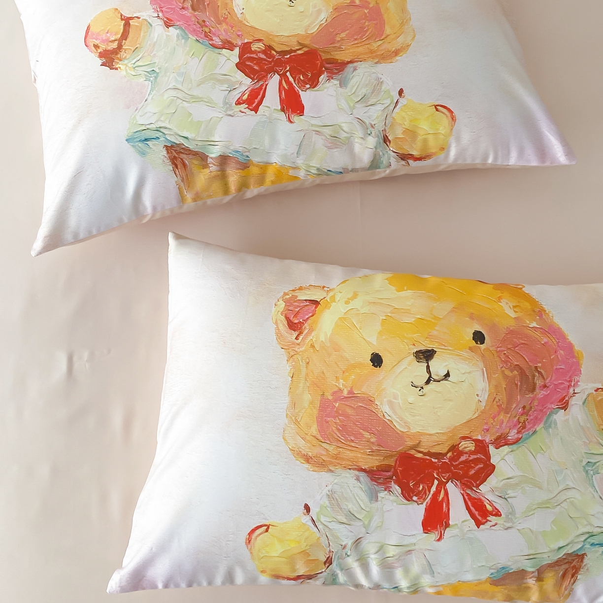 91家纺网 家纺一手货源 找家纺 云栖家居 2025新款50支数码印花单枕套48-74cm一只一对装 黄油小熊