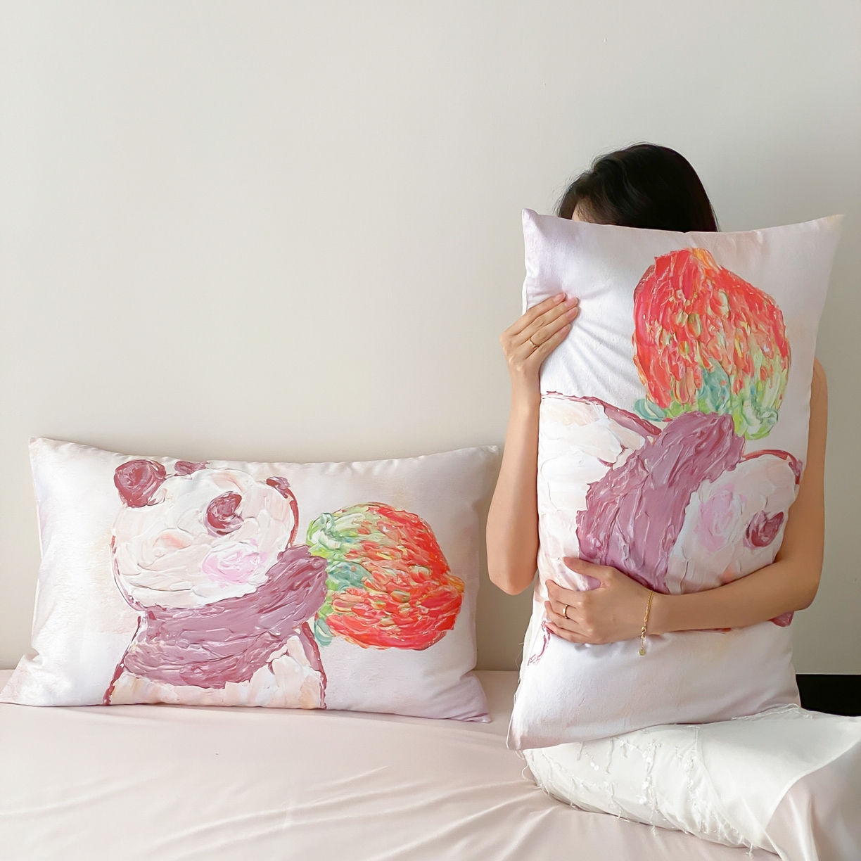 云栖家居 2025新款50支数码印花单枕套48-74cm一只一对装 草莓小熊猫