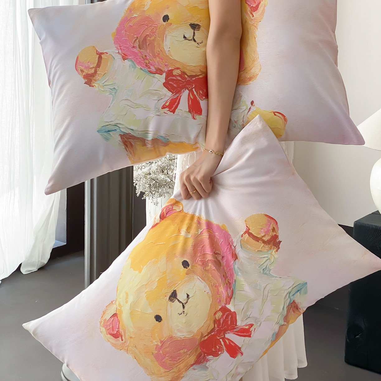 91家纺网 家纺一手货源 找家纺 云栖家居 2025新款50支数码印花单枕套48-74cm一只一对装 黄油小熊