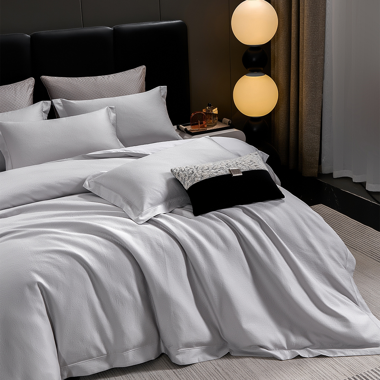 91家纺网 家纺一手货源 找家纺 元元家居（元元被业） 2025新款百支全棉高精密厚织系列四件套-恬蕴系列 恬蕴-远山灰