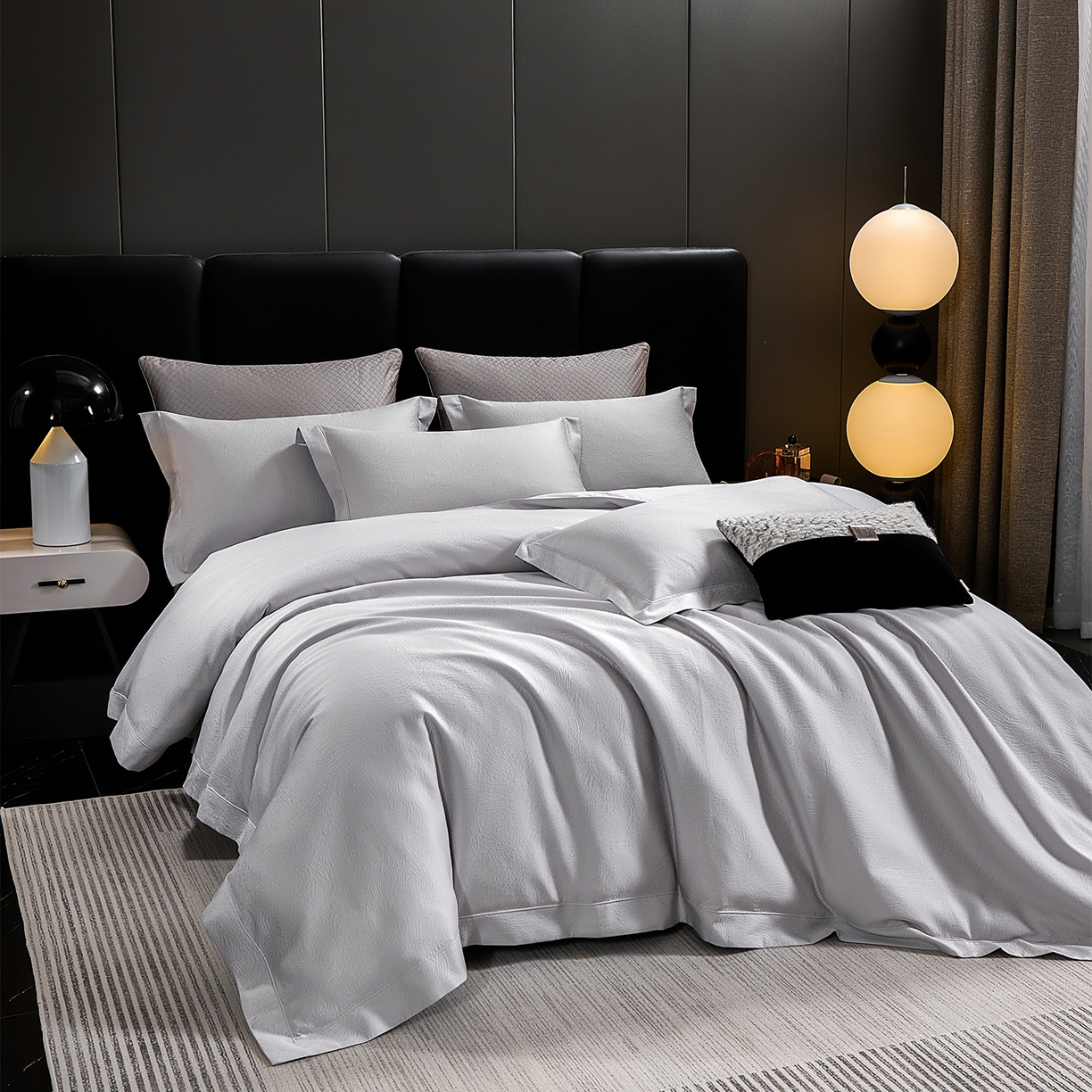 91家纺网 家纺一手货源 找家纺 元元家居（元元被业） 2025新款百支全棉高精密厚织系列四件套-恬蕴系列 恬蕴-远山灰