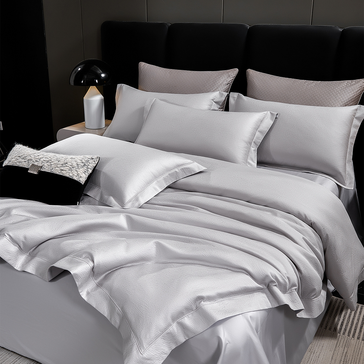 91家纺网 家纺一手货源 找家纺 元元家居（元元被业） 2025新款百支全棉高精密厚织系列四件套-恬蕴系列 恬蕴-远山灰