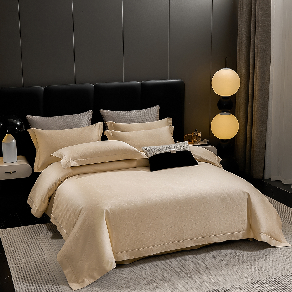 91家纺网 家纺一手货源 找家纺 元元家居（元元被业） 2025新款百支全棉高精密厚织系列四件套-恬蕴系列 恬蕴-月光金