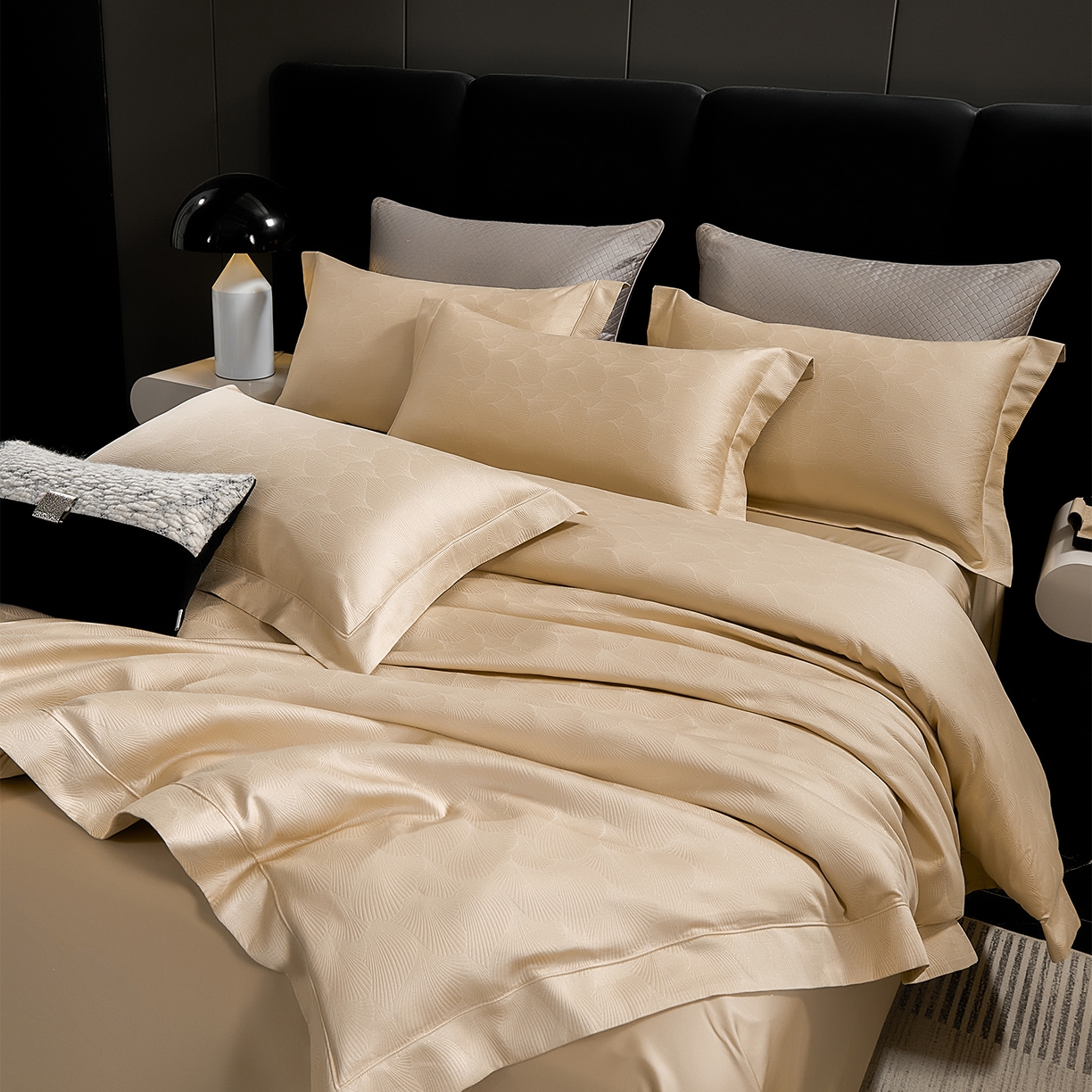 91家纺网 家纺一手货源 找家纺 元元家居（元元被业） 2025新款百支全棉高精密厚织系列四件套-恬蕴系列 恬蕴-月光金