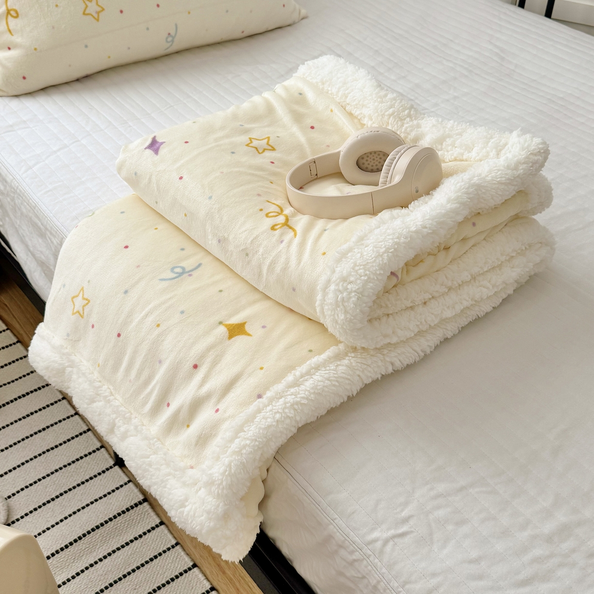 91家纺网 家纺一手货源 找家纺 寐居家纺 2025新款牛奶绒卡通毛毯系列 彩色波点