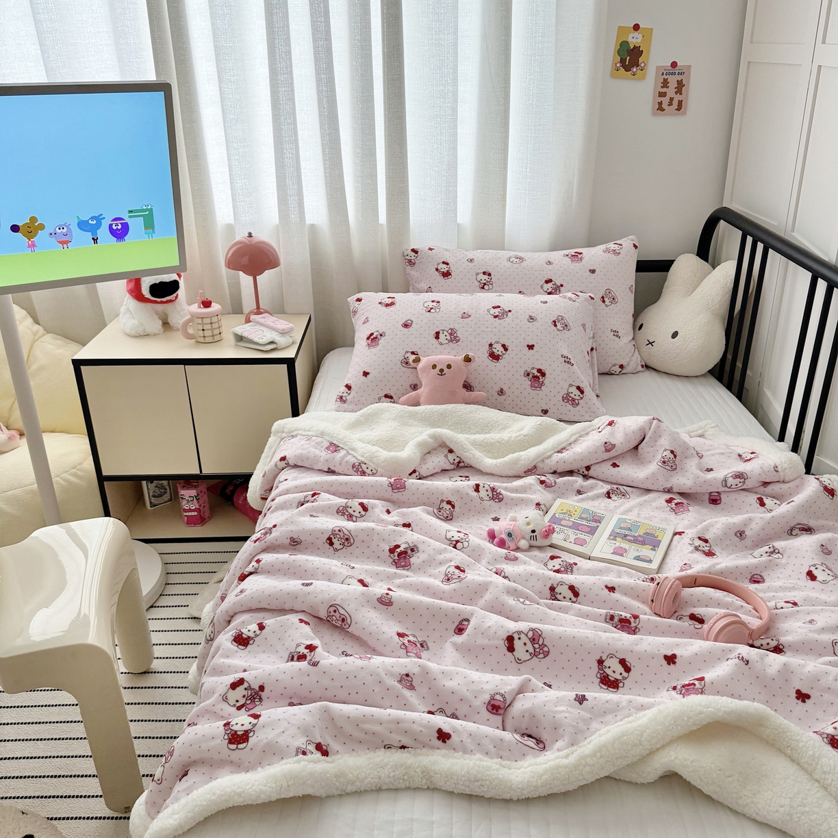 寐居家纺 2025新款牛奶绒卡通毛毯系列 超甜小猫咪