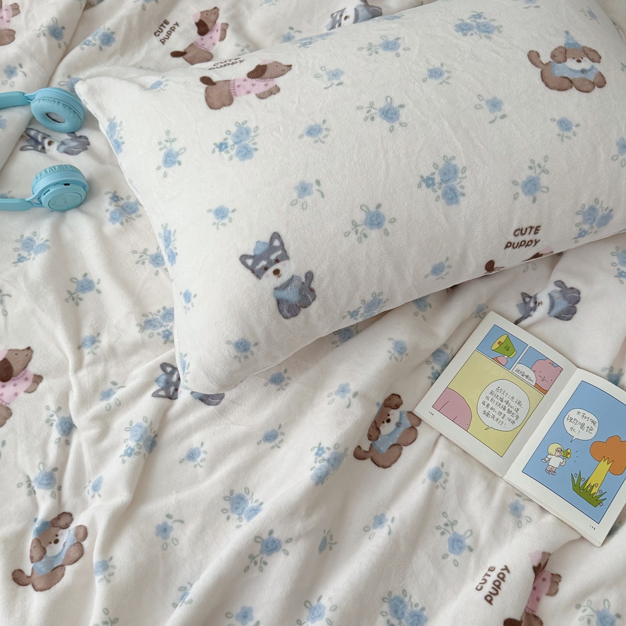 91家纺网 家纺一手货源 找家纺 寐居家纺 2025新款牛奶绒卡通毛毯系列 狗狗乐园