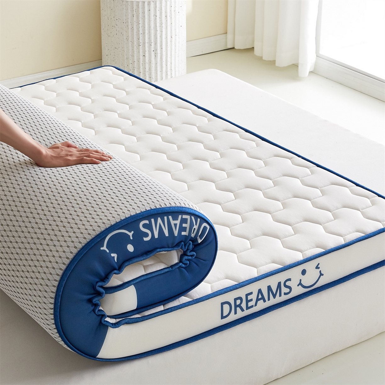 91家纺网 家纺一手货源 找家纺 （总）布卢姆床垫 2025新款A类针织乳胶立体记忆海绵床垫成人款-微笑