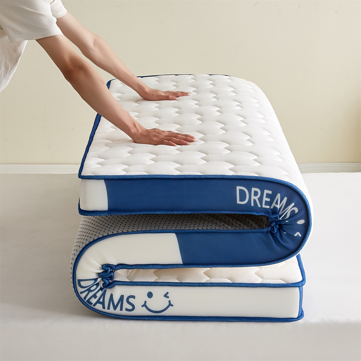 91家纺网 家纺一手货源 找家纺 （总）布卢姆床垫 2025新款A类针织乳胶立体记忆海绵床垫成人款-微笑