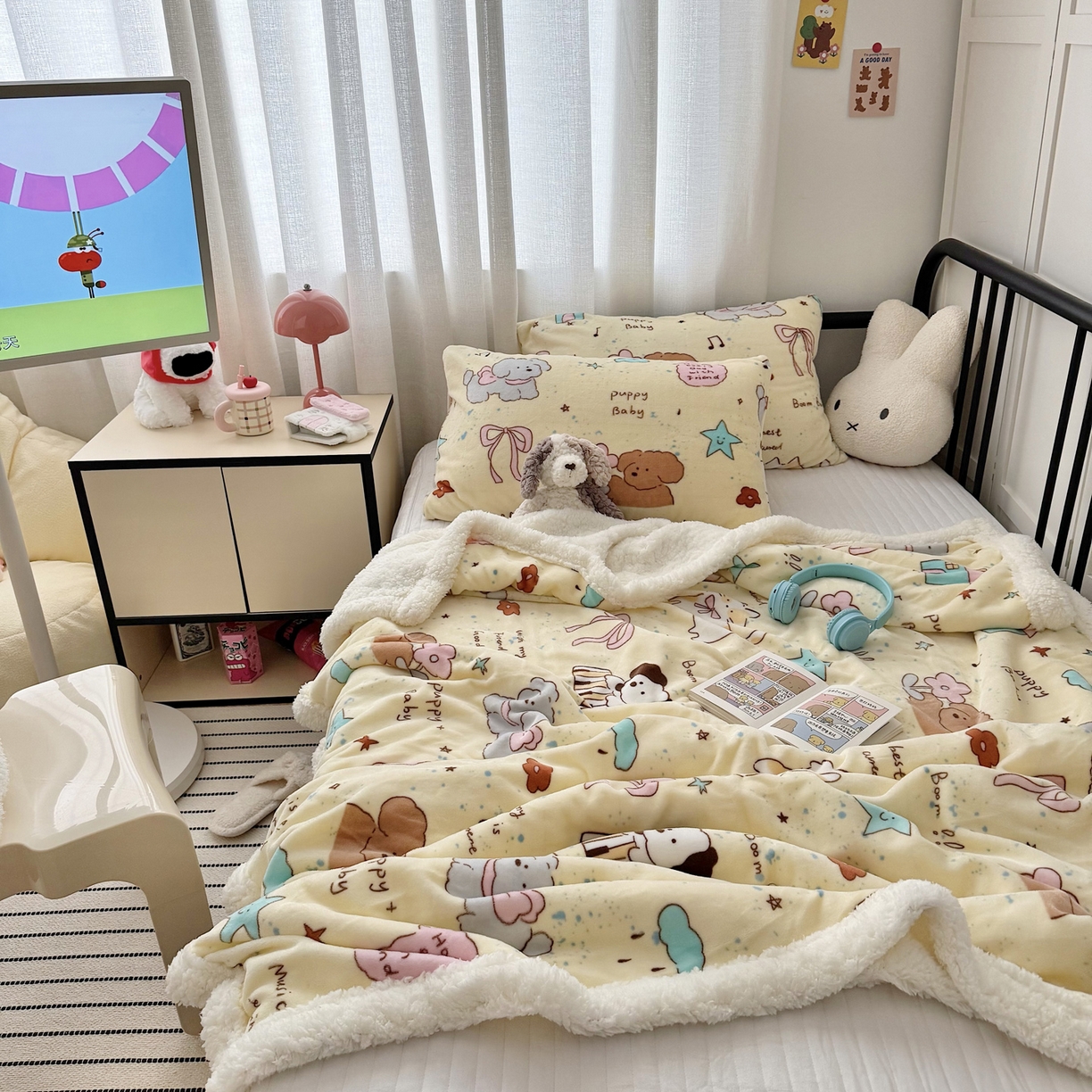 寐居家纺 2025新款牛奶绒卡通毛毯系列 可爱狗