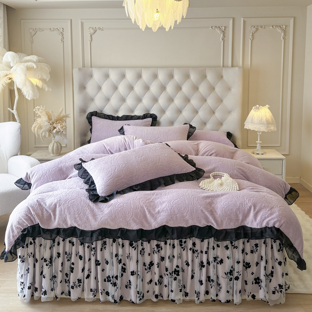 恋尚 2025新款牛奶绒可妮露系列床裙四件套（控价285起） 可妮露-香芋紫