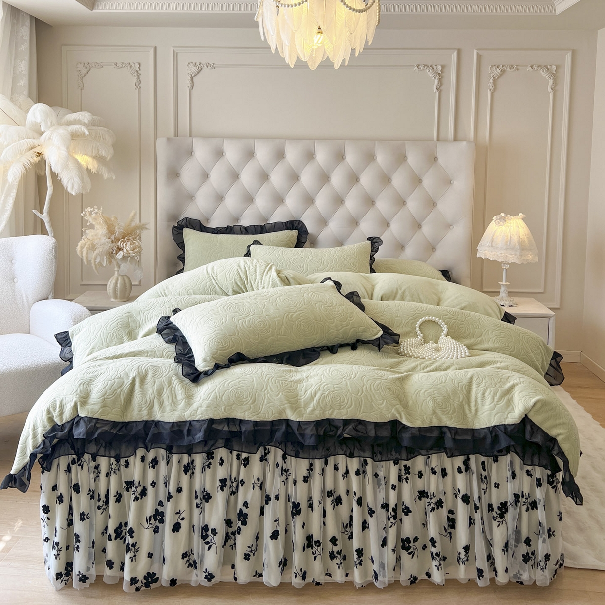 恋尚 2025新款牛奶绒可妮露系列床裙四件套（控价285起） 可妮露-香草绿