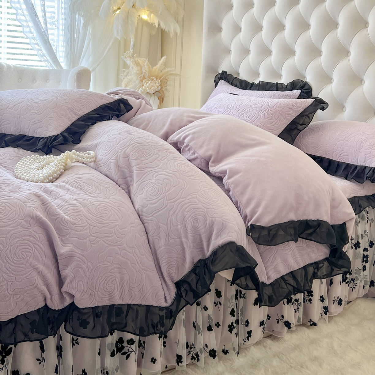 91家纺网 家纺一手货源 找家纺 恋尚 2025新款牛奶绒可妮露系列床裙四件套（控价285起） 可妮露-香芋紫