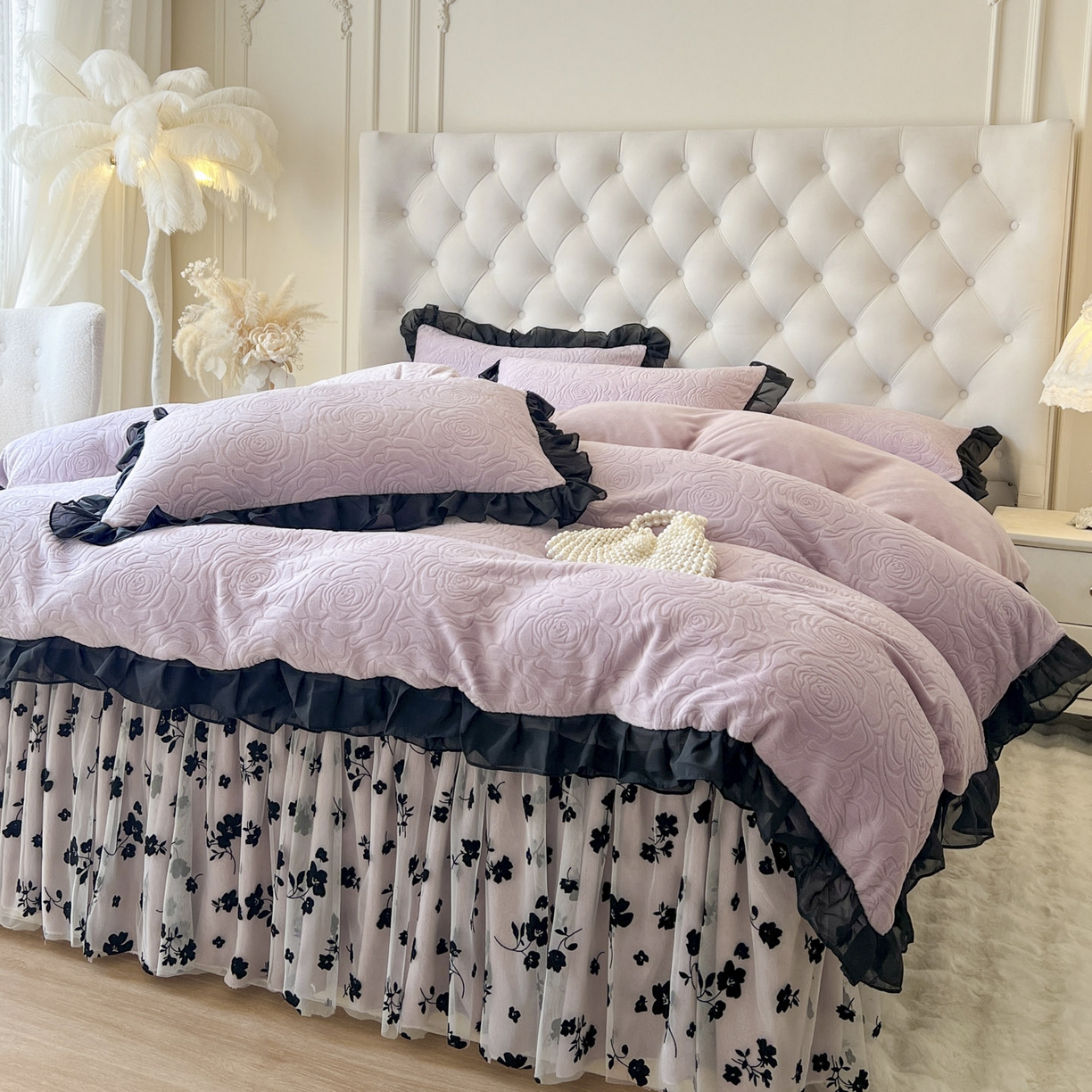 91家纺网 家纺一手货源 找家纺 恋尚 2025新款牛奶绒可妮露系列床裙四件套（控价285起） 可妮露-香芋紫