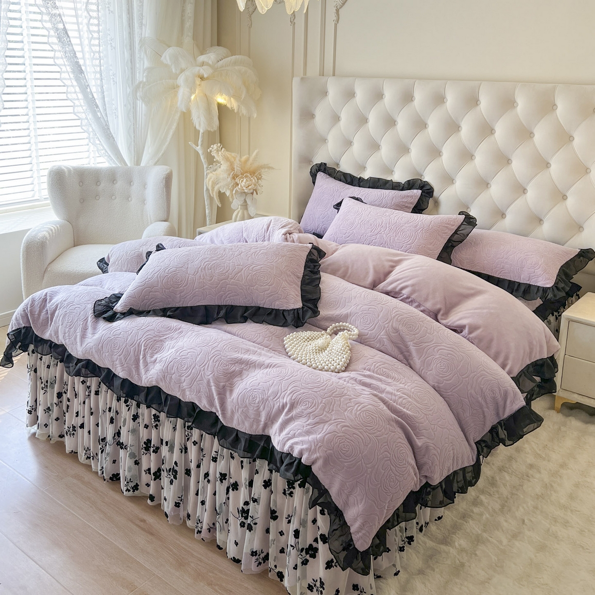 91家纺网 家纺一手货源 找家纺 恋尚 2025新款牛奶绒可妮露系列床裙四件套（控价285起） 可妮露-香芋紫