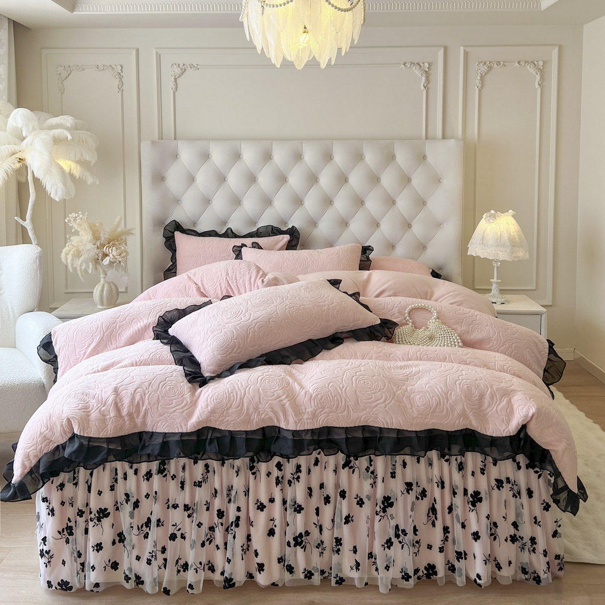 恋尚 2025新款牛奶绒可妮露系列床裙四件套（控价285起） 可妮露-清新粉