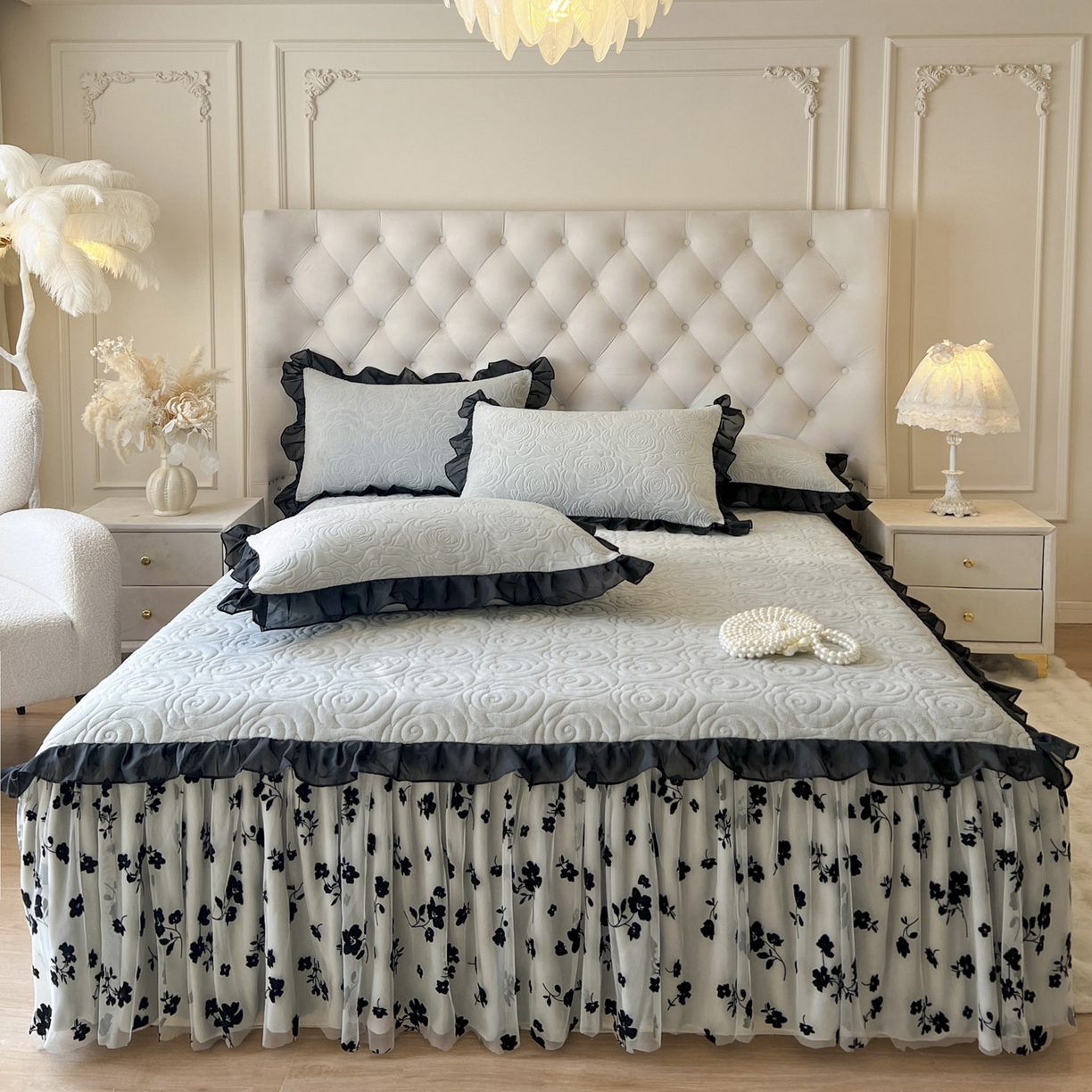 91家纺网 家纺一手货源 找家纺 恋尚 2025新款牛奶绒可妮露系列床裙四件套（控价285起） 可妮露-椰蓉灰