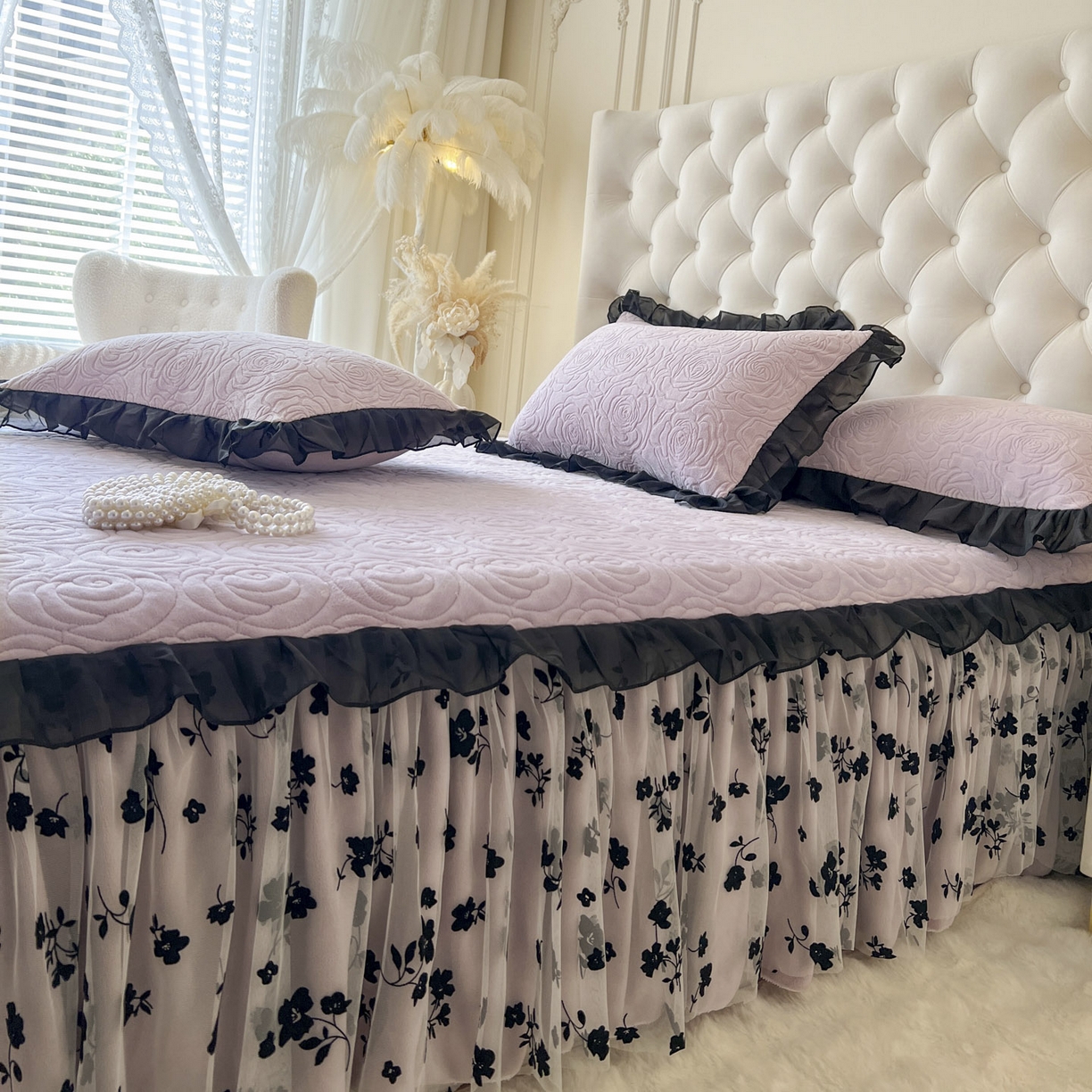 91家纺网 家纺一手货源 找家纺 恋尚 2025新款牛奶绒可妮露系列床裙四件套（控价285起） 可妮露-香芋紫