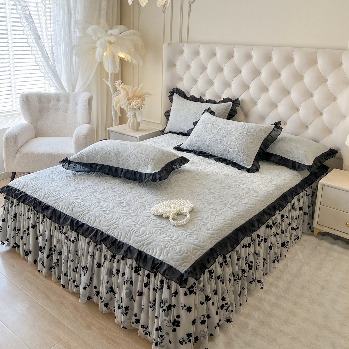 91家纺网 家纺一手货源 找家纺 恋尚 2025新款牛奶绒可妮露系列床裙四件套（控价285起） 可妮露-椰蓉灰