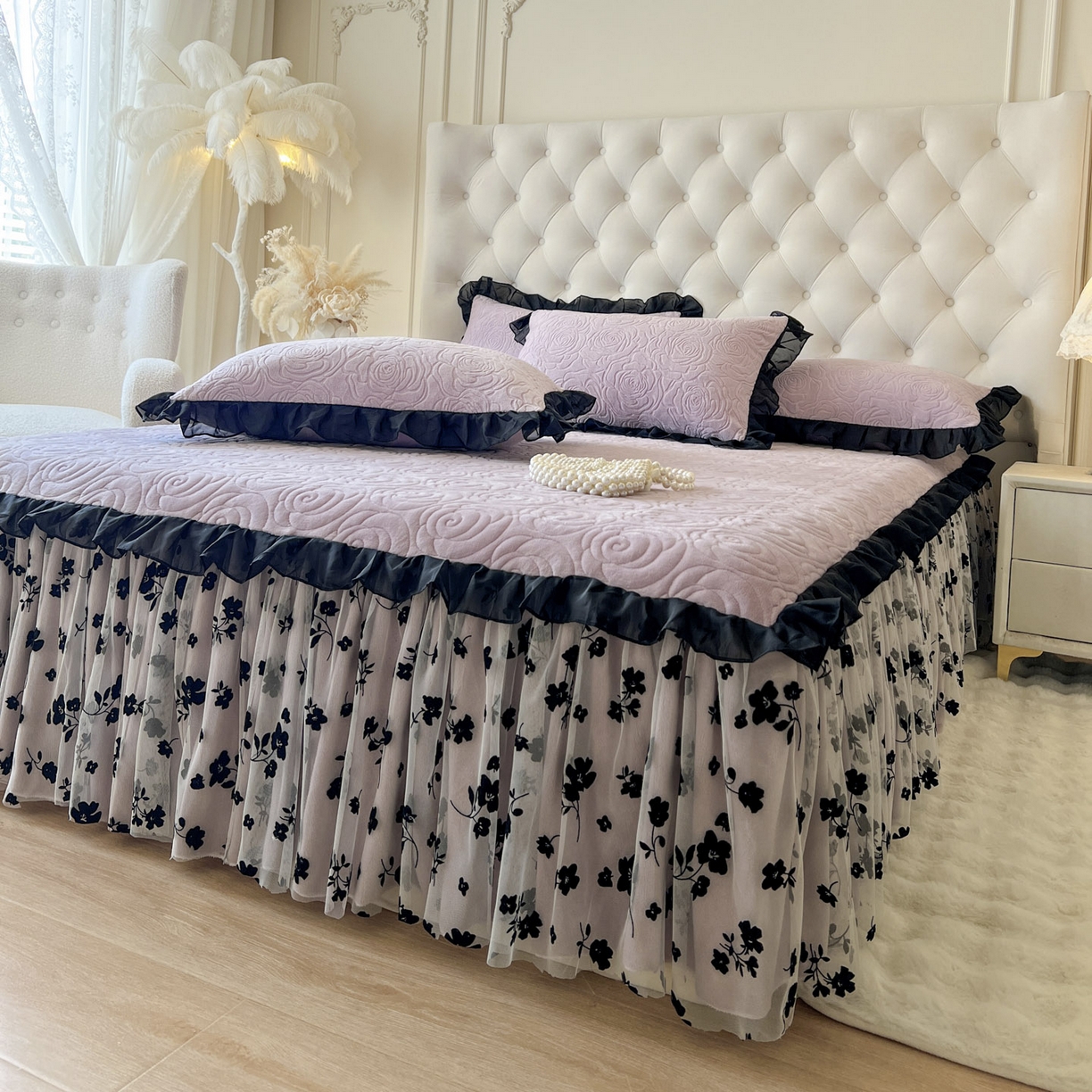 91家纺网 家纺一手货源 找家纺 恋尚 2025新款牛奶绒可妮露系列床裙四件套（控价285起） 可妮露-香芋紫