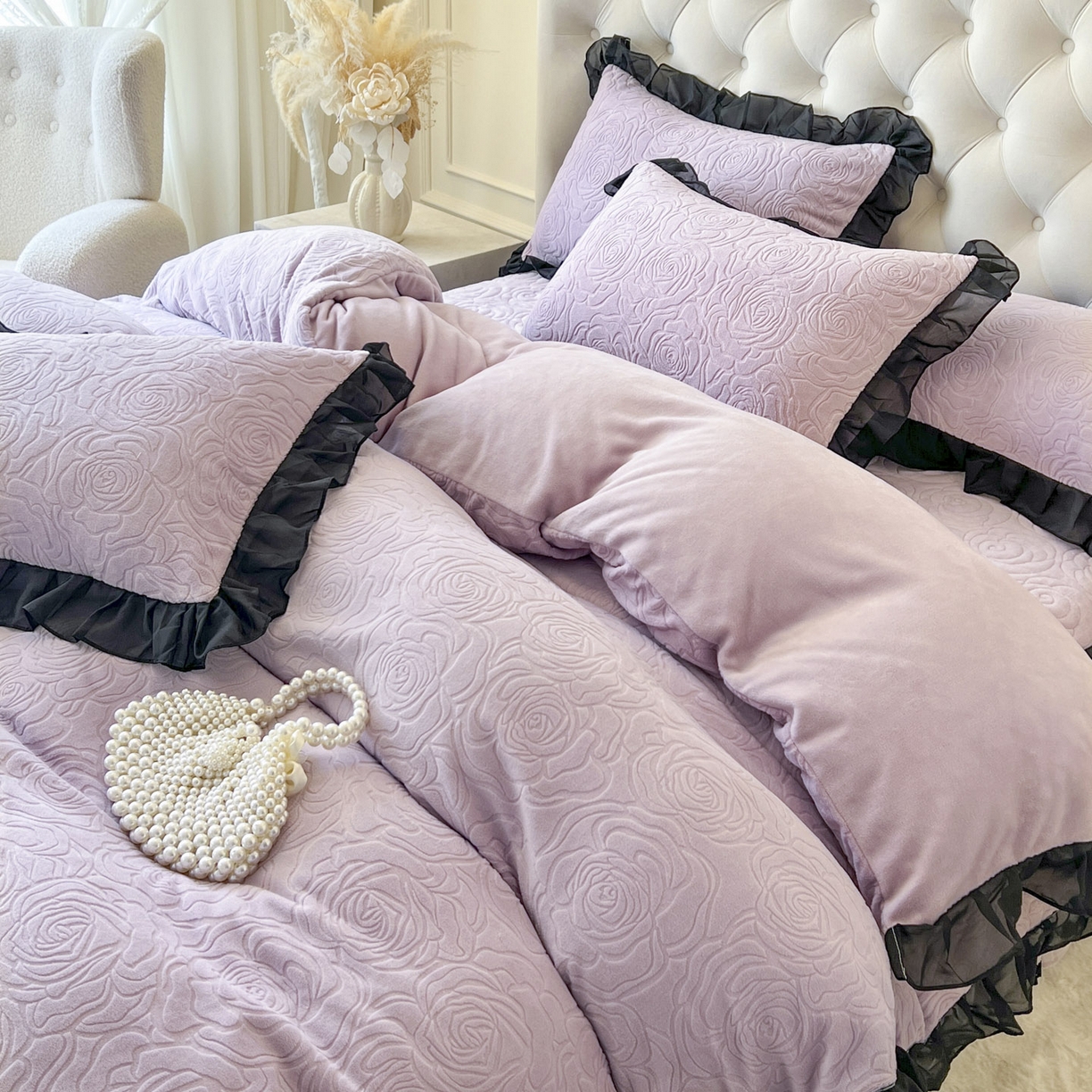 91家纺网 家纺一手货源 找家纺 恋尚 2025新款牛奶绒可妮露系列床裙四件套（控价285起） 可妮露-香芋紫