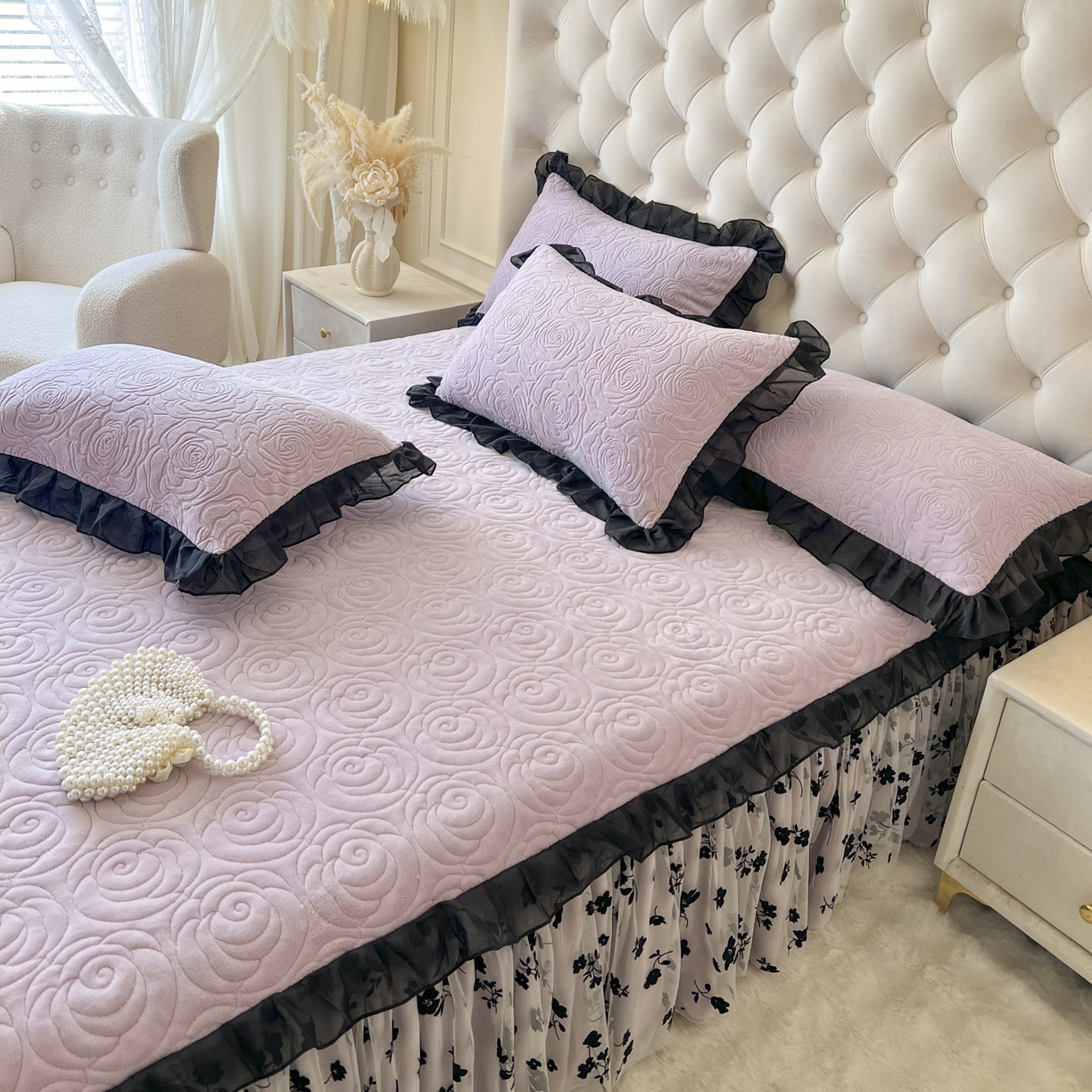 91家纺网 家纺一手货源 找家纺 恋尚 2025新款牛奶绒可妮露系列床裙四件套（控价285起） 可妮露-香芋紫