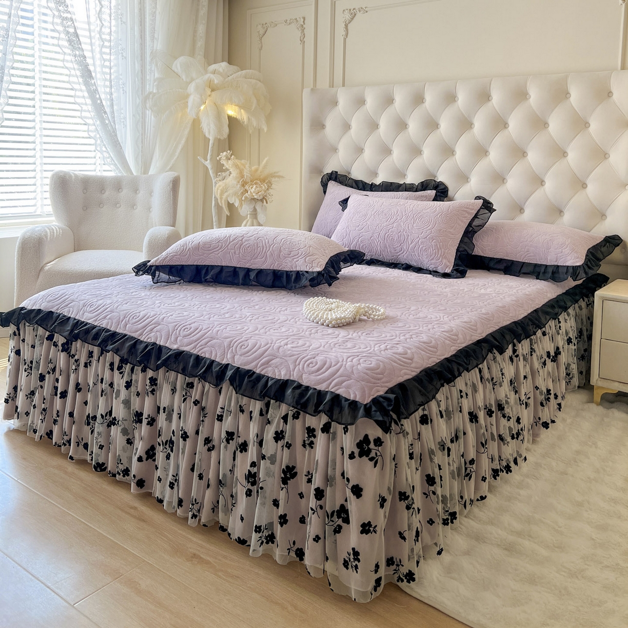 91家纺网 家纺一手货源 找家纺 恋尚 2025新款牛奶绒可妮露系列床裙四件套（控价285起） 可妮露-香芋紫