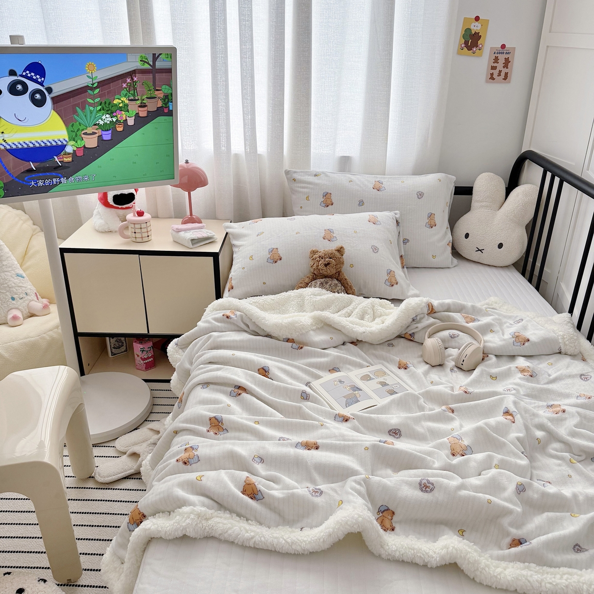 寐居家纺 2025新款牛奶绒卡通毛毯系列 晚安熊