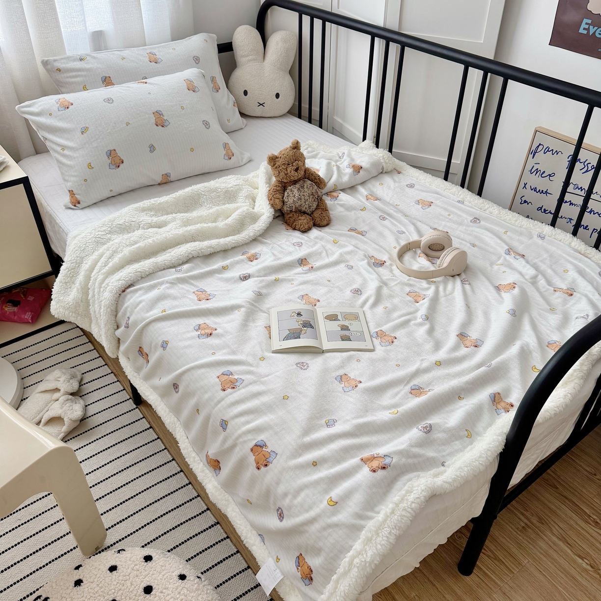 91家纺网 家纺一手货源 找家纺 寐居家纺 2025新款牛奶绒卡通毛毯系列 晚安熊