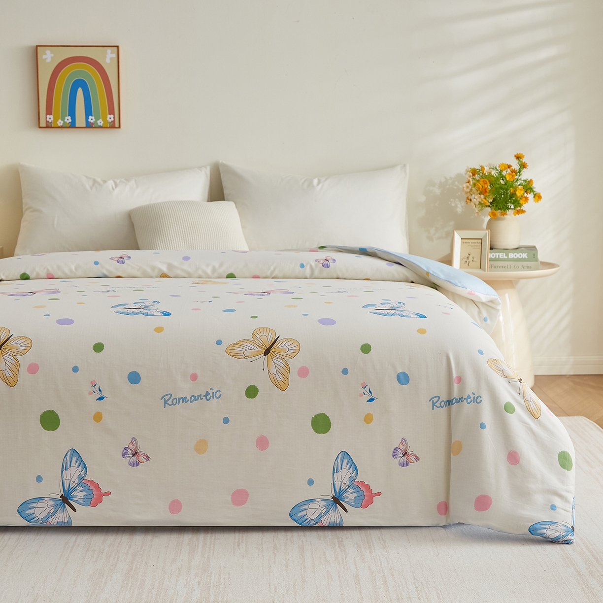 91家纺网 家纺一手货源 找家纺 样样红被业 2025新款A类全棉柔暖纯棉可拆卸棉花被被子被芯 蝶舞