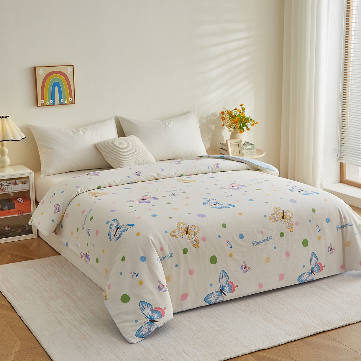 91家纺网 家纺一手货源 找家纺 样样红被业 2025新款A类全棉柔暖纯棉可拆卸棉花被被子被芯 蝶舞