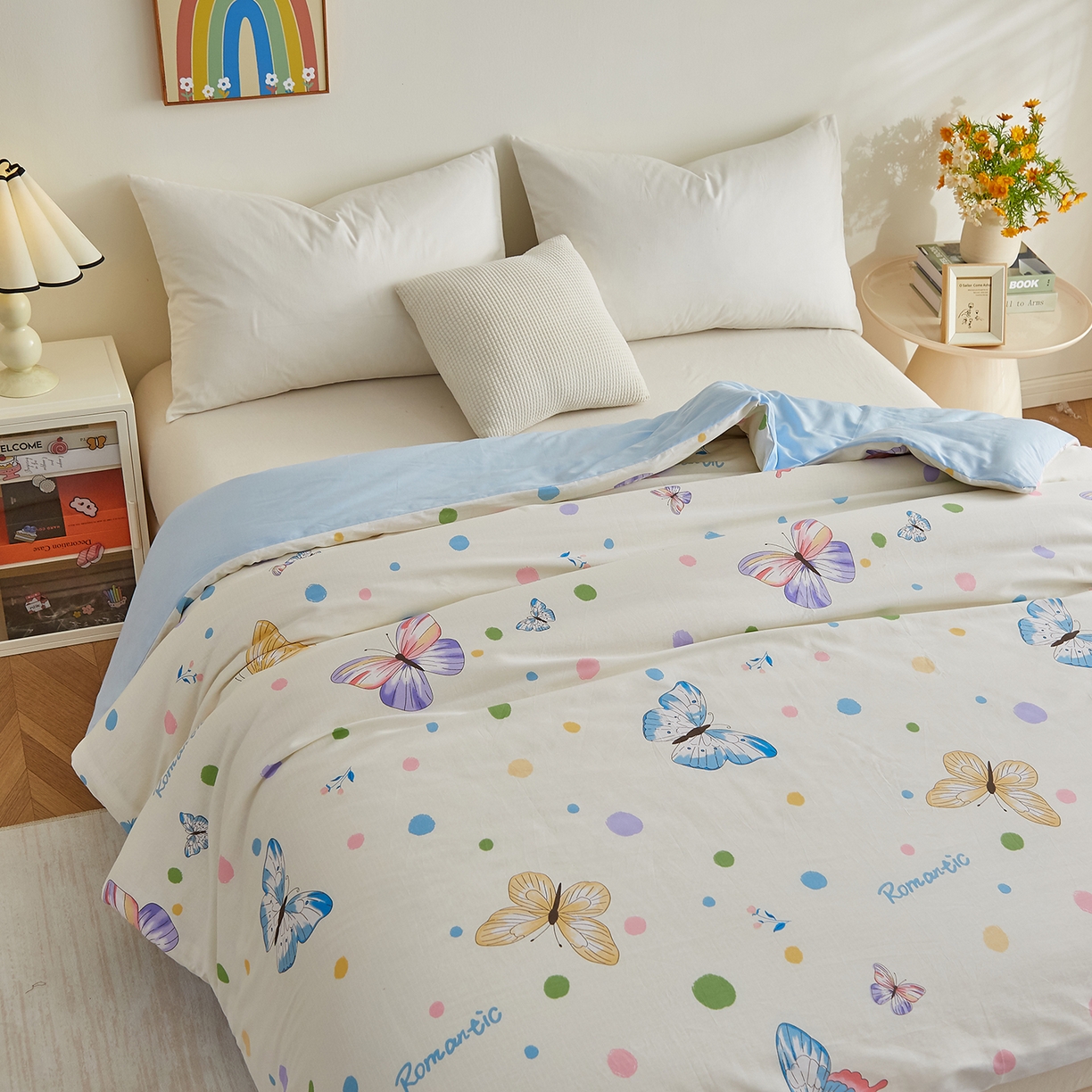 91家纺网 家纺一手货源 找家纺 样样红被业 2025新款A类全棉柔暖纯棉可拆卸棉花被被子被芯 蝶舞