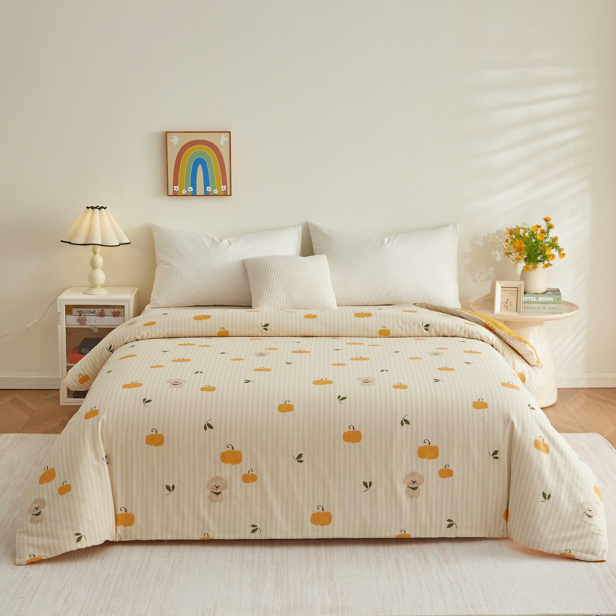 91家纺网 家纺一手货源 找家纺 样样红被业 2025新款A类全棉柔暖纯棉可拆卸棉花被被子被芯 南瓜小狗