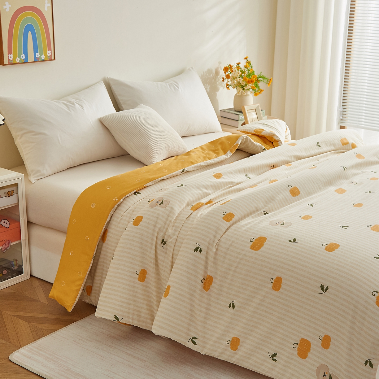 91家纺网 家纺一手货源 找家纺 样样红被业 2025新款A类全棉柔暖纯棉可拆卸棉花被被子被芯 南瓜小狗