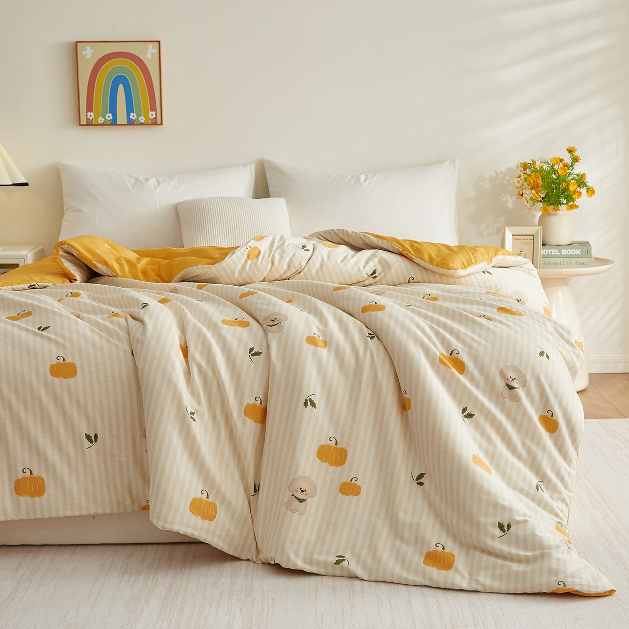 91家纺网 家纺一手货源 找家纺 样样红被业 2025新款A类全棉柔暖纯棉可拆卸棉花被被子被芯 南瓜小狗