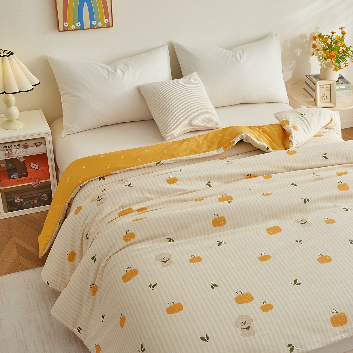 91家纺网 家纺一手货源 找家纺 样样红被业 2025新款A类全棉柔暖纯棉可拆卸棉花被被子被芯 南瓜小狗