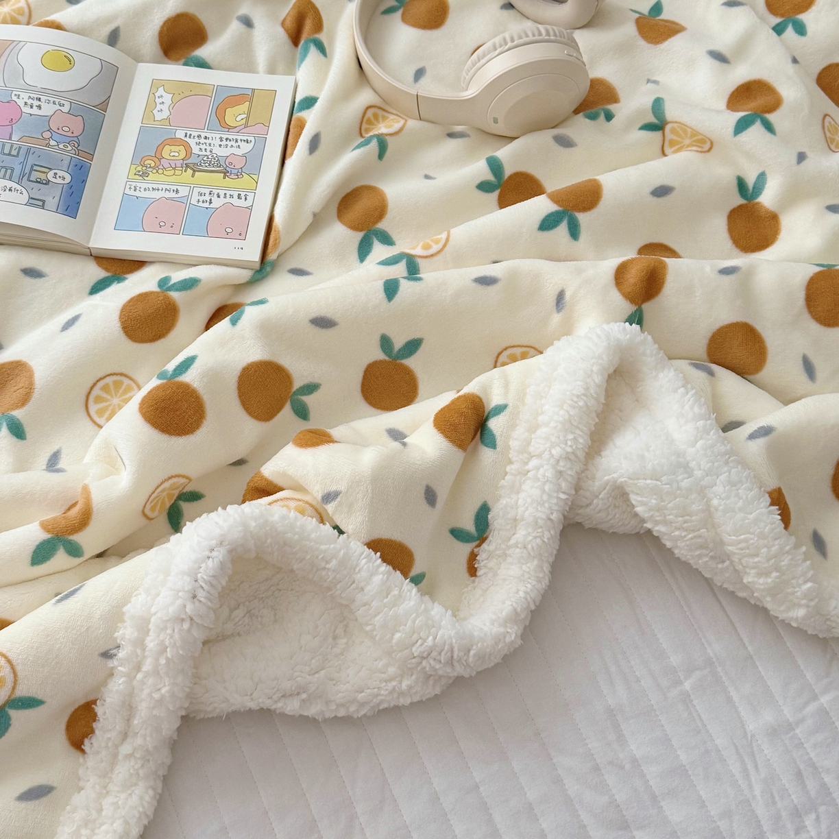 91家纺网 家纺一手货源 找家纺 寐居家纺 2025新款牛奶绒卡通毛毯系列 小橘子
