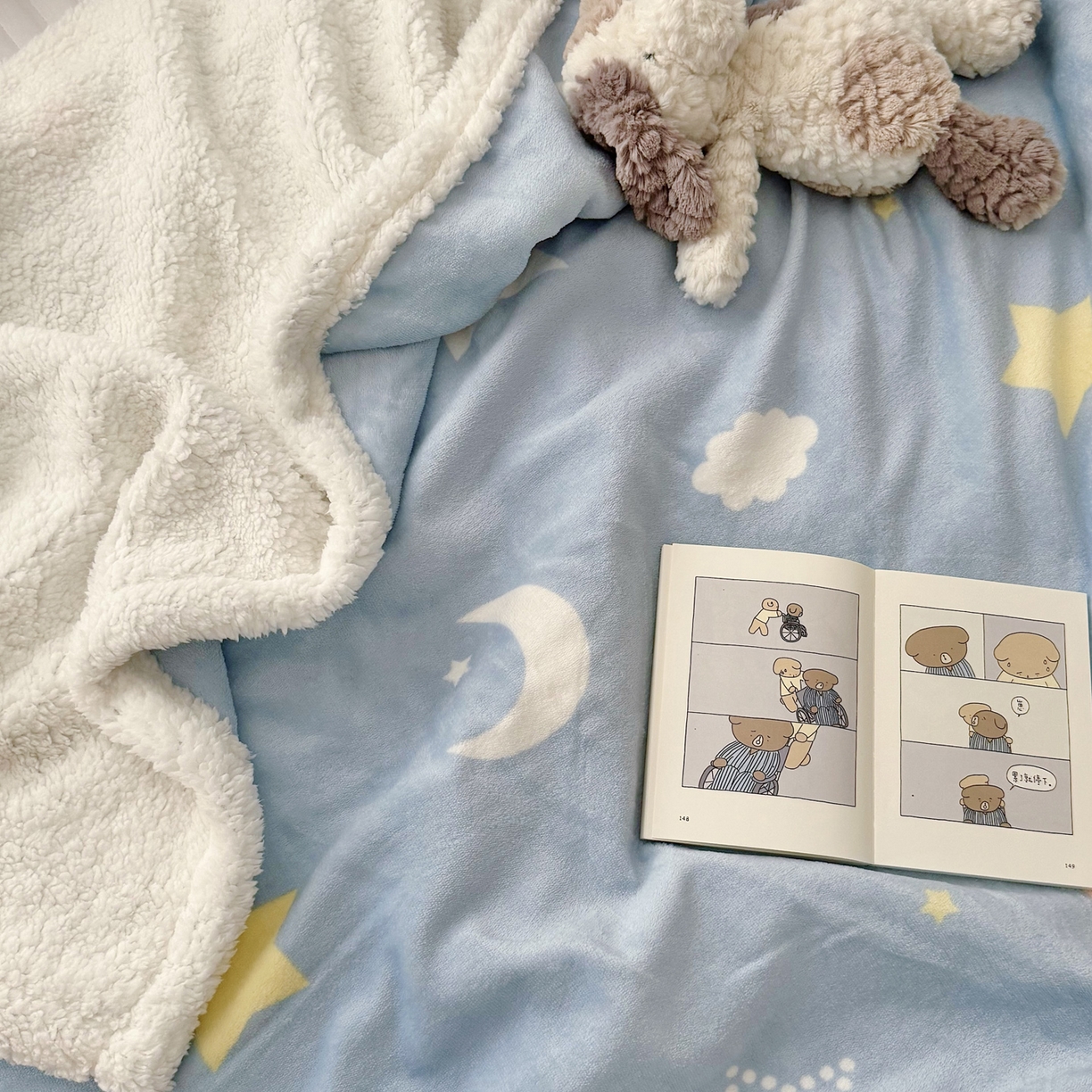 91家纺网 家纺一手货源 找家纺 寐居家纺 2025新款牛奶绒卡通毛毯系列 星月蓝
