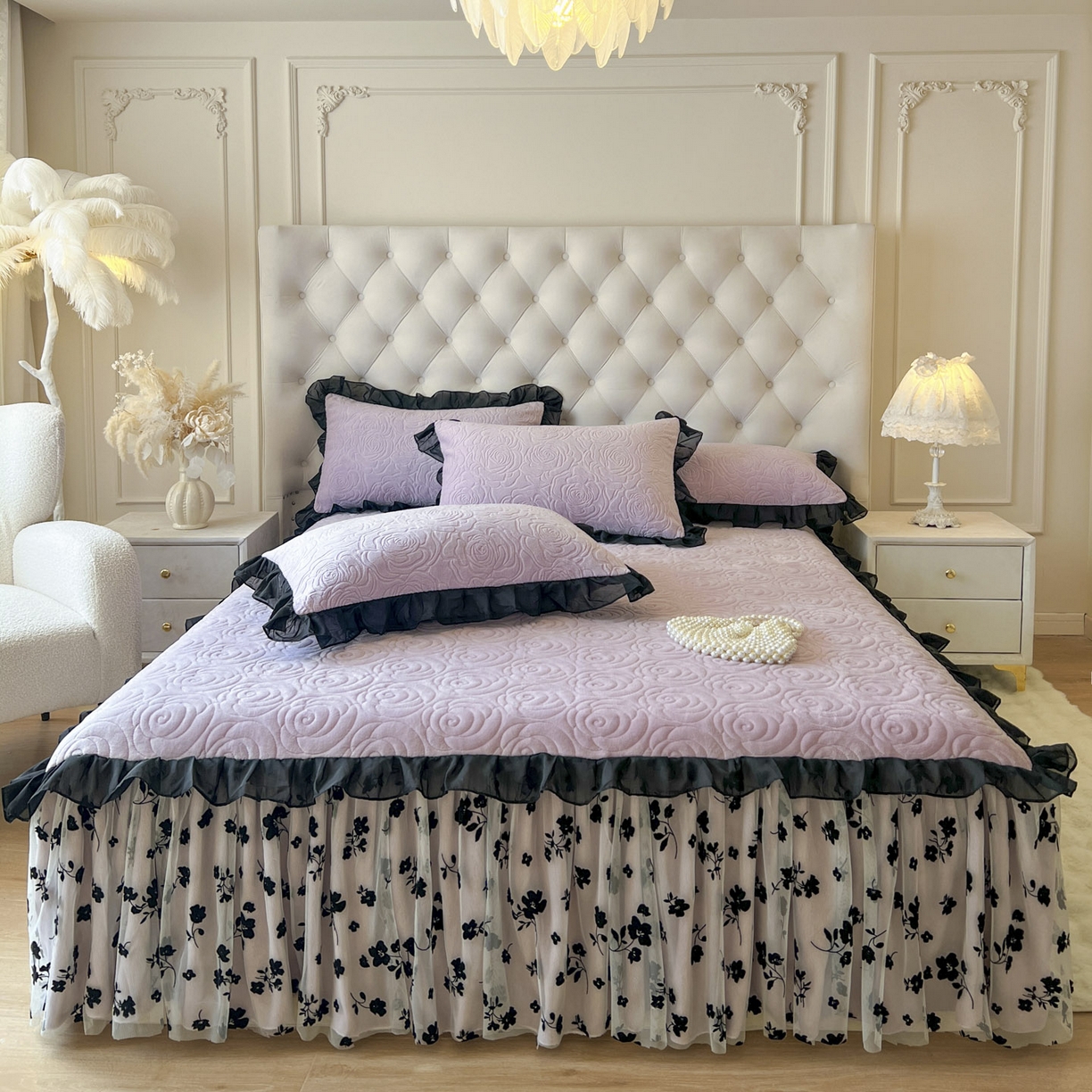 91家纺网 家纺一手货源 找家纺 恋尚 2025新款牛奶绒可妮露系列单品床裙三件套（控价150起） 可妮露-香芋紫