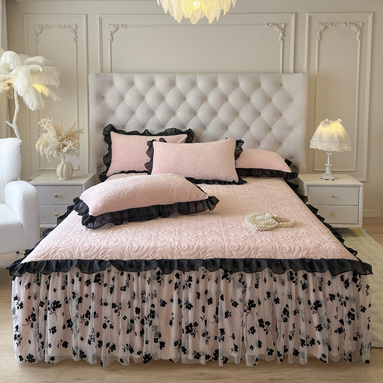 91家纺网 家纺一手货源 找家纺 （总）恋尚 2025新款牛奶绒可妮露系列单品床裙三件套（控价150起）