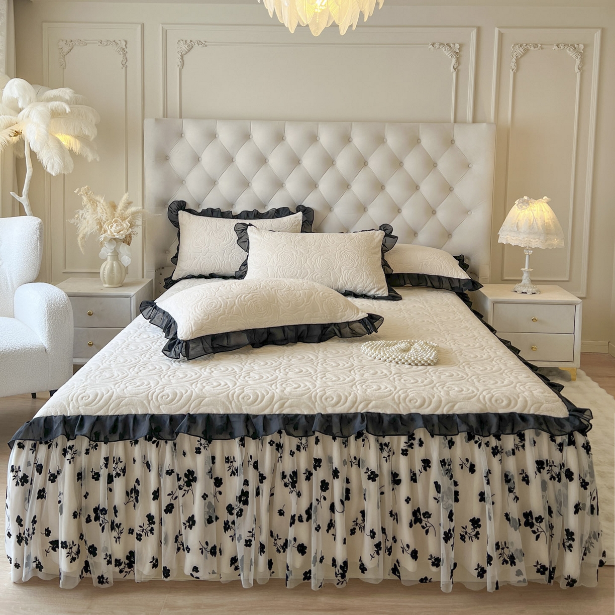 恋尚 2025新款牛奶绒可妮露系列单品床裙三件套（控价150起） 可妮露-奶油白