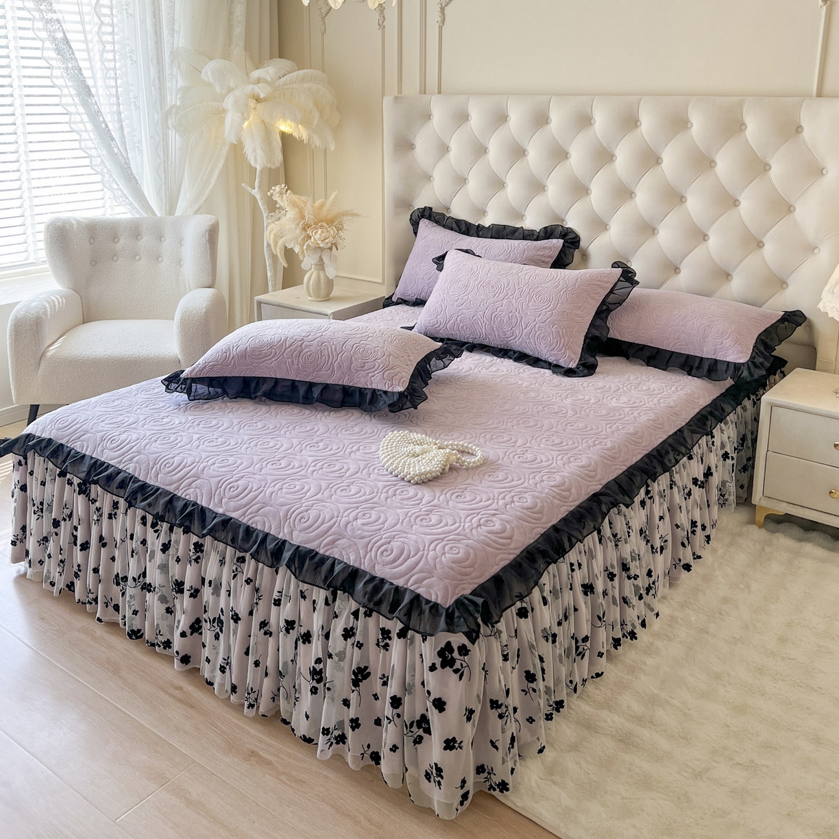 91家纺网 家纺一手货源 找家纺 恋尚 2025新款牛奶绒可妮露系列单品床裙三件套（控价150起） 可妮露-香芋紫