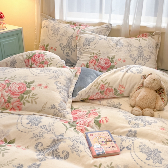 91家纺网 家纺一手货源 找家纺 慕尚家纺 2025新款田园花卉类印花牛奶绒高克重单被套 画意