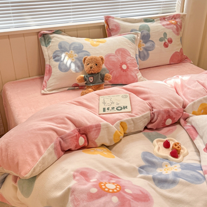 91家纺网 家纺一手货源 找家纺 慕尚家纺 2025新款田园花卉类印花牛奶绒高克重单被套 菲娜