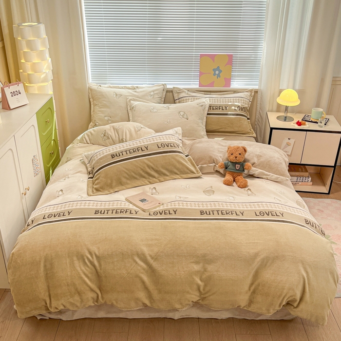 91家纺网 家纺一手货源 找家纺 慕尚家纺 2025新款田园花卉类印花牛奶绒高克重单被套 梦蝶