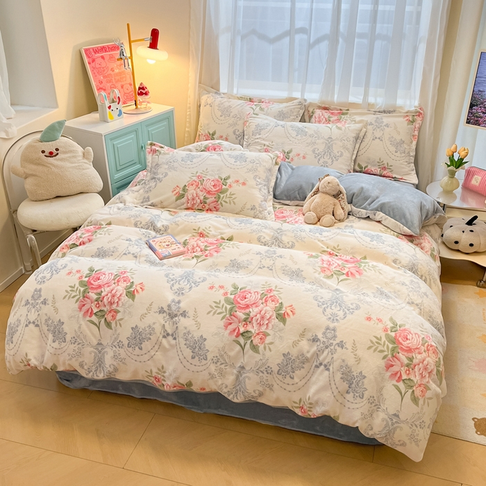 91家纺网 家纺一手货源 找家纺 慕尚家纺 2025新款田园花卉类印花牛奶绒高克重单被套 画意